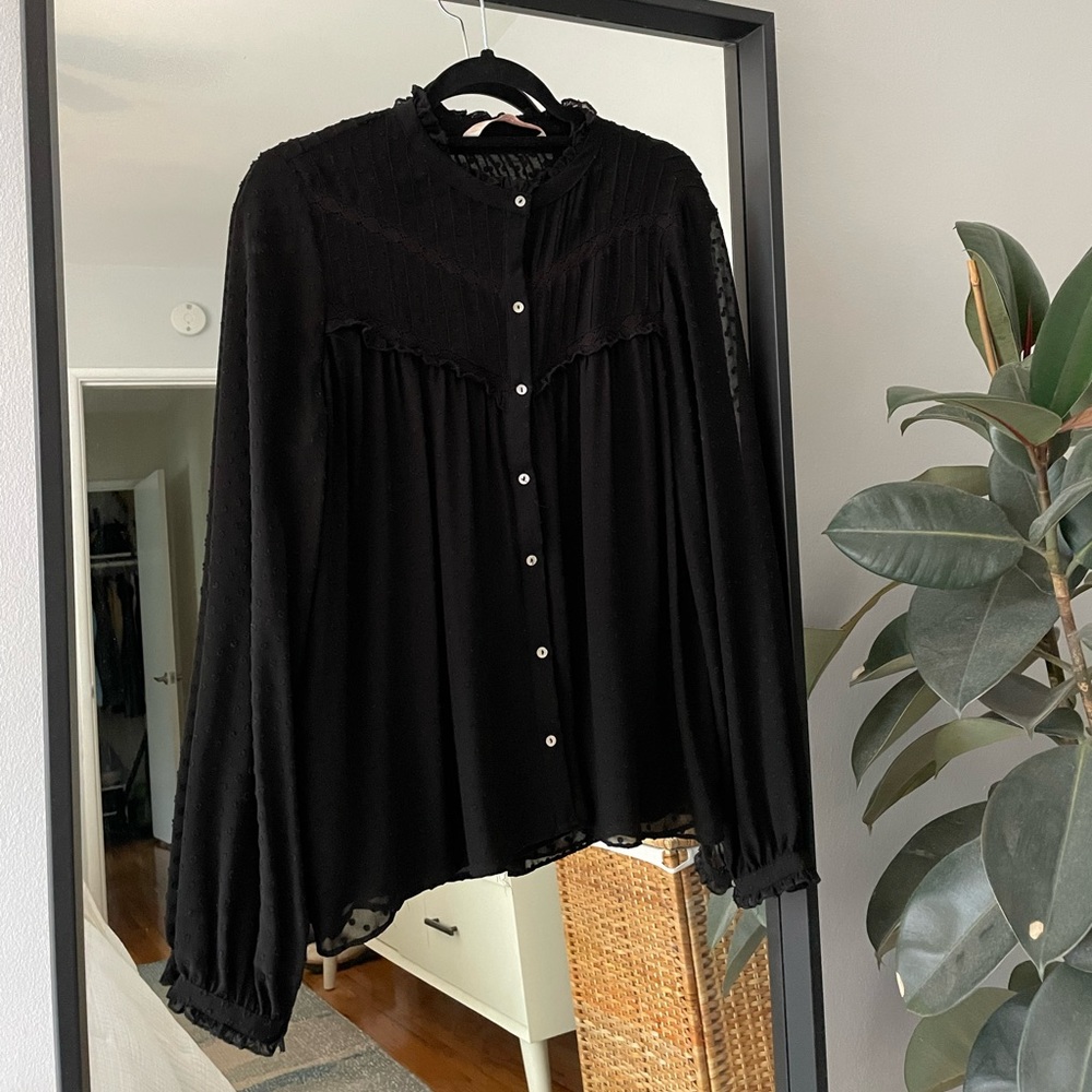 Zara black polka dot see-through blouse